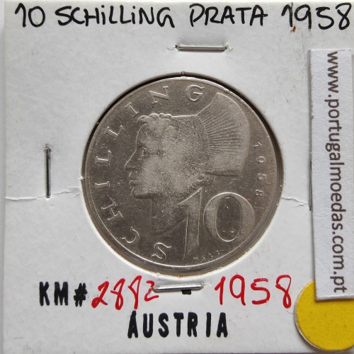 Áustria 10 Schilling 1958 Prata, World Coins Austria KM 2882, coin of 10 schiling 1958 silver