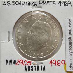 Áustria 25 Schilling 1969 Prata, World Coins Austria KM 2905, coin of 25 schiling 1969 silver