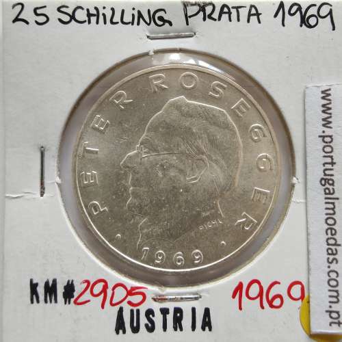 Áustria 25 Schilling 1969 Prata, World Coins Austria KM 2905, coin of 25 schiling 1969 silver