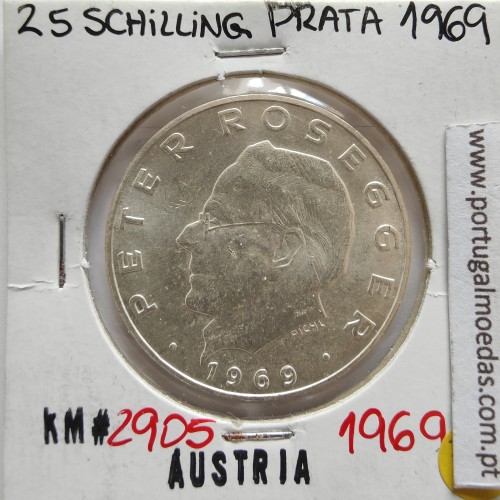 Áustria 25 Schilling 1969 Prata, World Coins Austria KM 2905, coin of 25 schiling 1969 silver