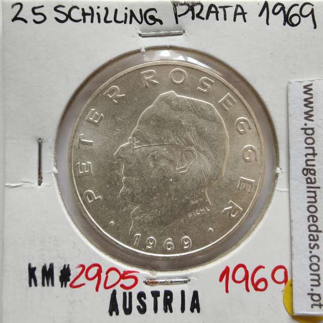 Áustria 25 Schilling 1969 Prata, World Coins Austria KM 2905, coin of 25 schiling 1969 silver