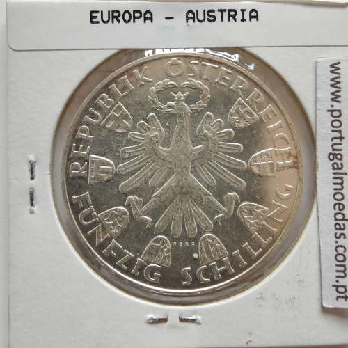 Áustria 50 Schilling 1959 Prata, World Coins Austria KM 2888, coin of 50 schiling 1959 silver