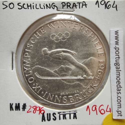 Áustria 50 Schilling 1964 Prata, World Coins Austria KM 2896, coin of 50 schiling 1964 silver