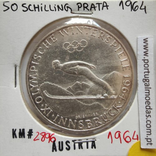 Áustria 50 Schilling 1964 Prata, World Coins Austria KM 2896, coin of 50 schiling 1964 silver