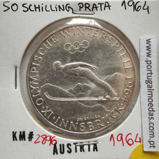 Áustria 50 Schilling 1964 Prata, World Coins Austria KM 2896, coin of 50 schiling 1964 silver