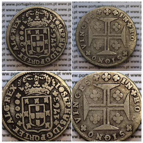 12 Vinténs Prata 1763 D. José I, 240 réis IOSEPHUS, Coroa alta 5 Arcos, diadema losango 1 ponto, Reverso letras pequenas 2 mm 12 Vinténs Prata 1763 D. José I, 240 réis IOSEPHUS, Coroa alta 5 Arcos, diadema losango 1 ponto, Reverso letras pequenas 2 mm