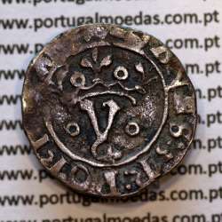 Portuguese silver coin Vintém of D. João III 1521-1557, Legend: ⋌IOANES:3R:PORTVGAL / ⋌IOANES:R:PORTVGALIA E