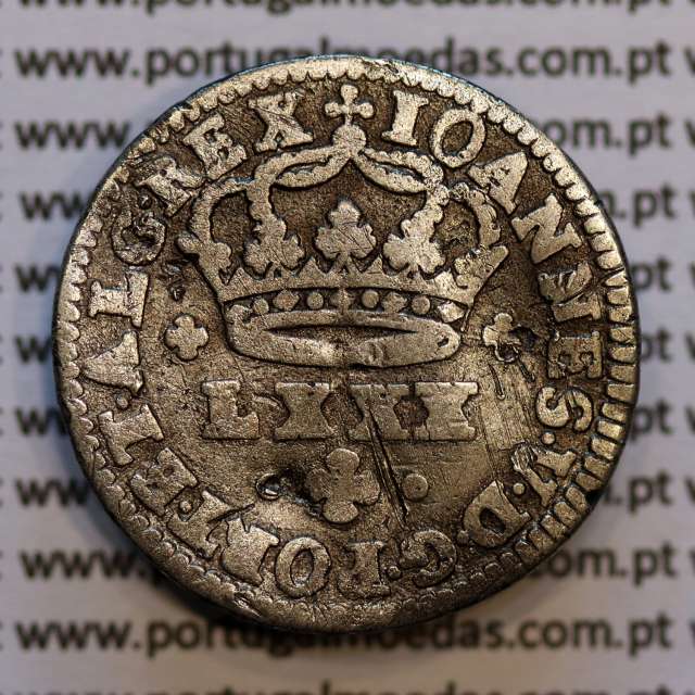 Tostão Prata D. João V 1706-1750, Anverso (•✤•), Reverso (•✤•) com florões pequenos a separar coroa e legenda, World Coins KM177