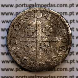 Tostão Prata D. João V 1706-1750, Anverso (•✤•), Reverso (•✤•) com florões pequenos a separar coroa e legenda, World Coins KM177