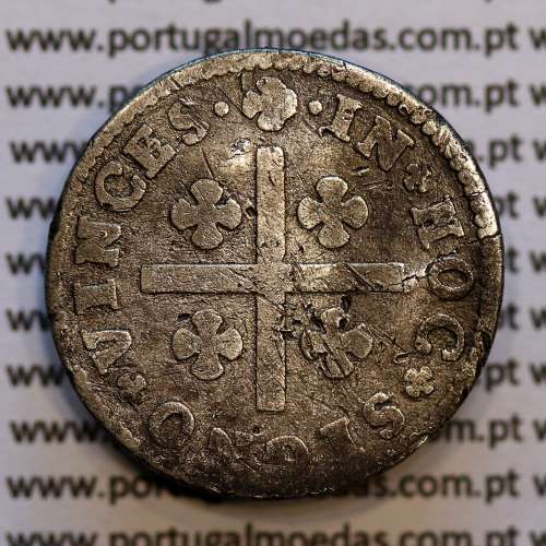Tostão Prata D. João V 1706-1750, Anverso (•✤•), Reverso (•✤•) com florões pequenos a separar coroa e legenda, World Coins KM177