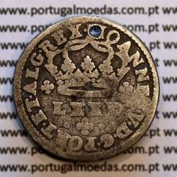 Tostão Prata D. João V 1706-1750, Anverso (•✤•), Reverso (•✤•) com florões grandes a separar coroa e legenda, World Coins KM 177