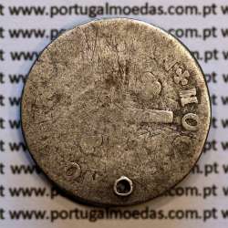 Tostão Prata D. João V 1706-1750, Anverso (•✤•), Reverso (•✤•) com florões grandes a separar coroa e legenda, World Coins KM 177