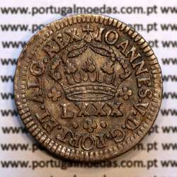 Tostão Prata D. João V 1706-1750, Anv. (•✤•) Coroa com pedúnculos, Diadema retângulo ponto, Rev. (✤) legenda com florões.