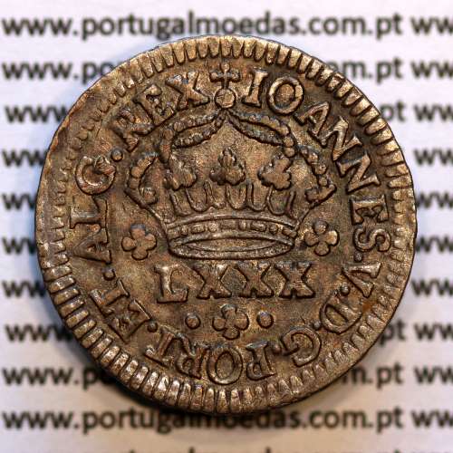 Tostão Prata D. João V 1706-1750, Anv. (•✤•) Coroa com pedúnculos, Diadema retângulo ponto, Rev. (✤) legenda com florões.