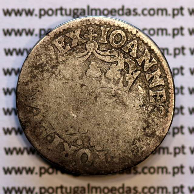 Tostão Prata D. João V 1706-1750, Anv. (•✤•) Coroa com pedúnculos, Diadema retângulo ponto, Rev. (✤) legenda com florões.
