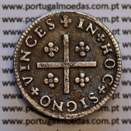Tostão Prata D. João V 1706-1750, Não catalogada, Anverso coroa de arcos duplos, (+✤+), diadema losango ponto, Reverso (✤)