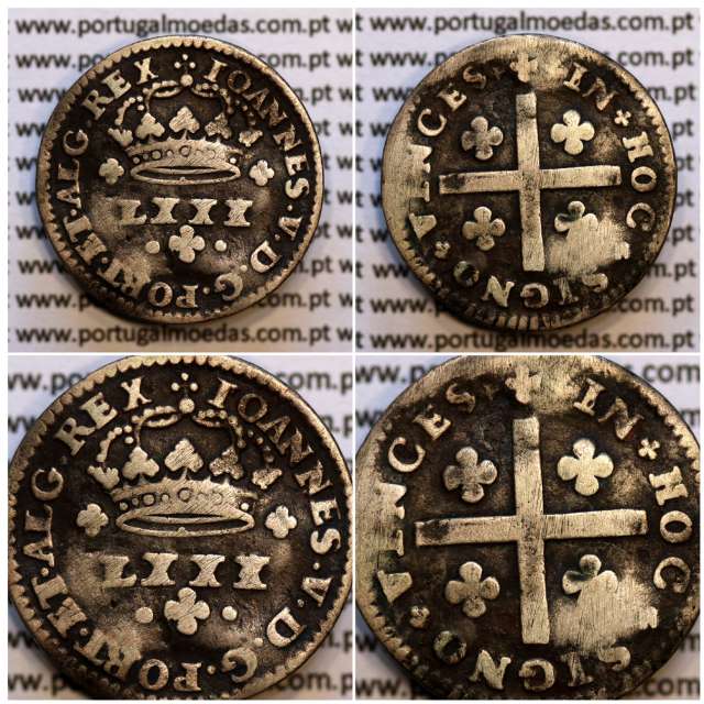 Tostão Prata D. João V 1706-1750, Anverso XXX invertidos, (•✤•), Reverso cruz vazada, (+✤+)