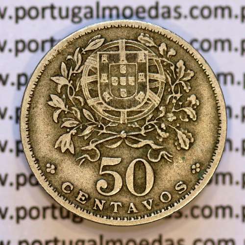 50 Centavos 1927 em Alpaca, $50 centavos 1927 Republica Portuguesa, (MBC), World Coins Portugal  KM 577