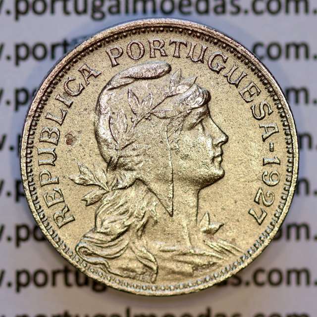 50 Centavos 1927 em Alpaca, $50 centavos 1927 Republica Portuguesa, (MBC), World Coins Portugal  KM 577