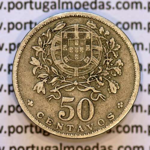 50 Centavos 1927 em Alpaca, $50 centavos 1927 Republica Portuguesa, (MBC), World Coins Portugal  KM 577