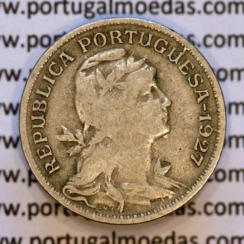 50 Centavos 1927 em Alpaca, $50 centavos 1927 Republica Portuguesa, (BC), World Coins Portugal  KM 577