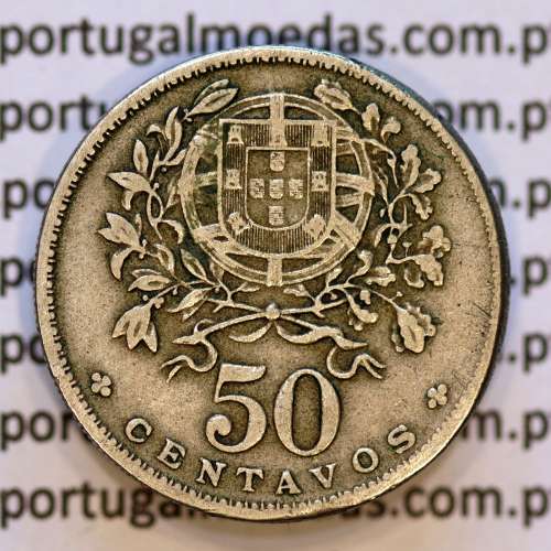 50 Centavos 1927 em Alpaca, $50 centavos 1927 Republica Portuguesa, (BC), World Coins Portugal  KM 577