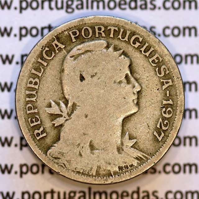 50 Centavos 1927 em Alpaca, $50 centavos 1927 Republica Portuguesa, (BC), World Coins Portugal  KM 577