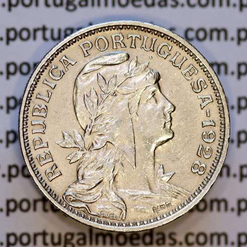 Portugal, Nickel brass coin of 50 Centavos 1928 of Portuguese Republic, (AU), World Coins Portugal KM 577