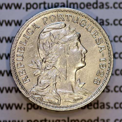 Portugal, Nickel brass coin of 50 Centavos 1928 of Portuguese Republic, (AU), World Coins Portugal KM 577