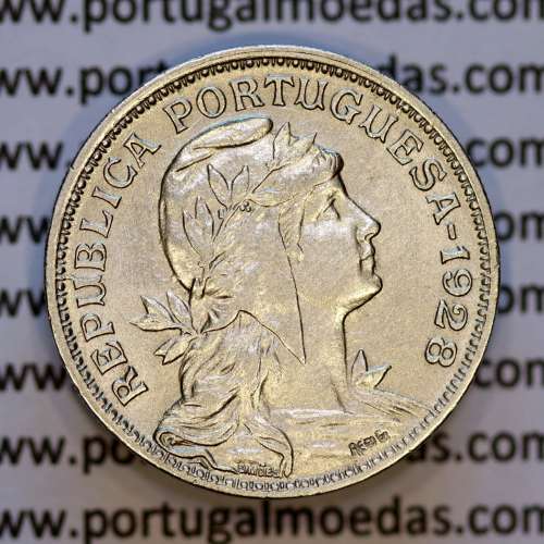 Portugal, Nickel brass coin of 50 Centavos 1928 of Portuguese Republic, (AU), World Coins Portugal KM 577