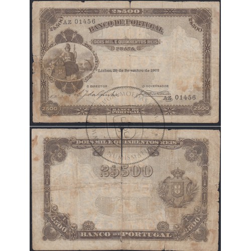 Nota de 2500 Reis 1903 , 2$500 29/09/1903 Chapa: 3 - Banco de Portugal (Circulada)