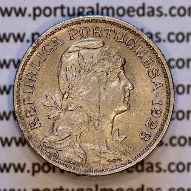 50 Centavos 1928 em Alpaca, $50 centavos 1928 Republica Portuguesa, (MBC+/Bela-), World Coins Portugal  KM 577