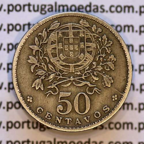 50 Centavos 1928 em Alpaca, $50 centavos 1928 Republica Portuguesa, (MBC), World Coins Portugal  KM 577
