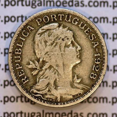 50 Centavos 1928 em Alpaca, $50 centavos 1928 Republica Portuguesa, (MBC), World Coins Portugal  KM 577