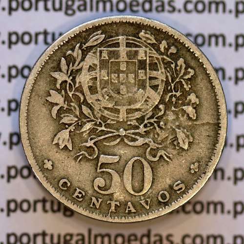 50 Centavos 1928 em Alpaca, $50 centavos 1928 Republica Portuguesa, (MBC), World Coins Portugal  KM 577