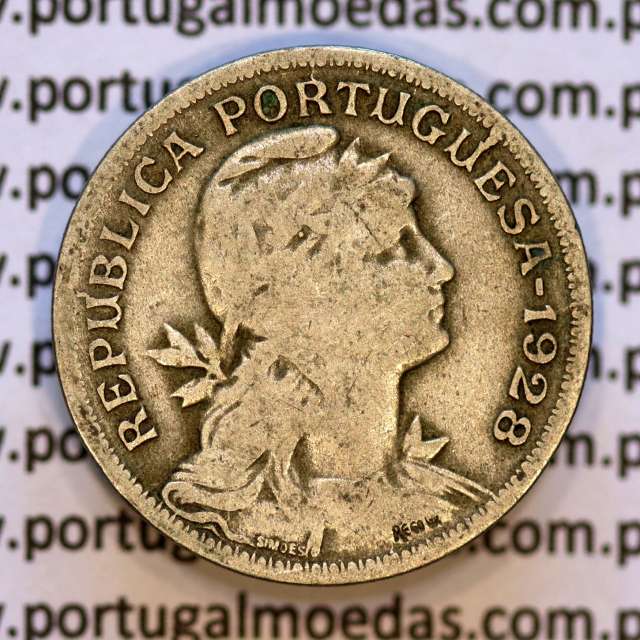 50 Centavos 1928 em Alpaca, $50 centavos 1928 Republica Portuguesa, (BC), World Coins Portugal  KM 577