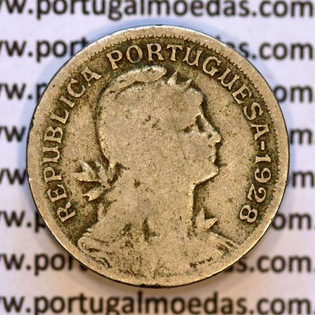 50 Centavos 1928 em Alpaca, $50 centavos 1928 Republica Portuguesa, (BC-), World Coins Portugal  KM 577
