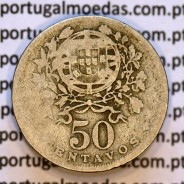 50 Centavos 1928 em Alpaca, $50 centavos 1928 Republica Portuguesa, (BC), World Coins Portugal  KM#577