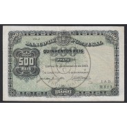 Nota de 500 Reis 1904 c/sobrecarga Republica ,quinhentos Reis 27/12/1904 Chapa: 3 - Banco de Portugal (Pouco Circulada)