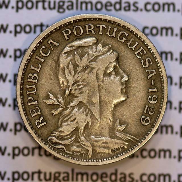 50 Centavos 1929 em Alpaca, $50 centavos Republica Portuguesa, (MBC+) World Coins Portugal  KM 577
