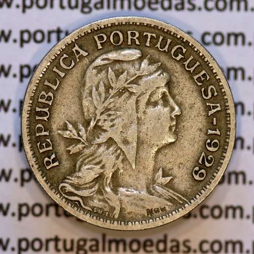 50 Centavos 1929 em Alpaca, $50 centavos Republica Portuguesa, (MBC+) World Coins Portugal  KM 577