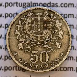 50 Centavos 1929 em Alpaca, $50 centavos Republica Portuguesa, (MBC+) World Coins Portugal  KM 577