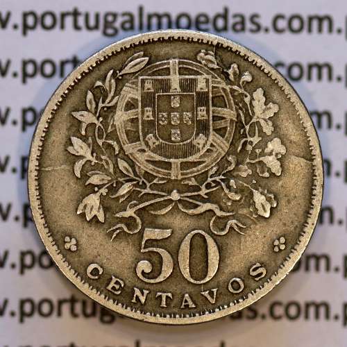 50 Centavos 1929 em Alpaca, $50 centavos Republica Portuguesa, (MBC+) World Coins Portugal  KM 577