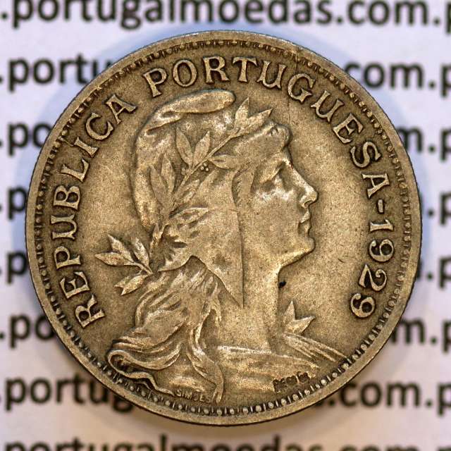 50 Centavos 1929 em Alpaca, $50 centavos Republica Portuguesa, (MBC+) World Coins Portugal  KM 577