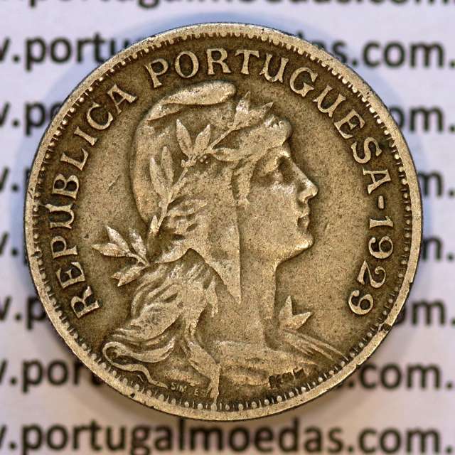 50 Centavos 1929 em Alpaca, $50 centavos Republica Portuguesa, (MBC+) World Coins Portugal  KM 577