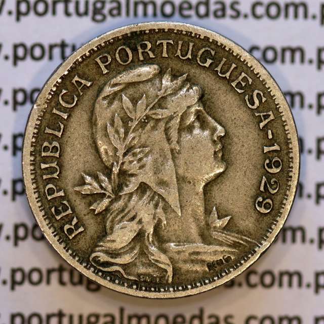 50 Centavos 1929 em Alpaca, $50 centavos Republica Portuguesa, (MBC+) World Coins Portugal  KM 577