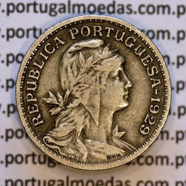 50 Centavos 1929 em Alpaca, $50 centavos Republica Portuguesa, (MBC+) World Coins Portugal  KM 577