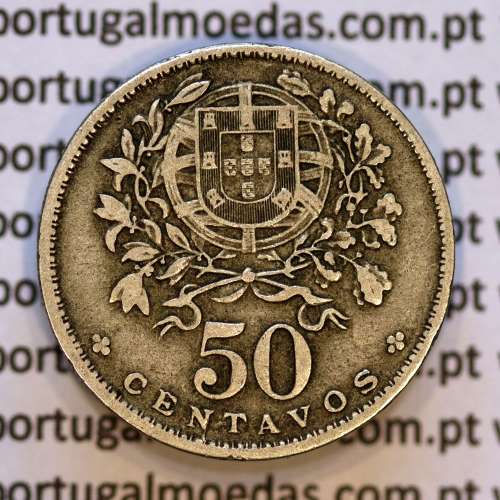 50 Centavos 1929 em Alpaca, $50 centavos Republica Portuguesa, (MBC+) World Coins Portugal  KM 577