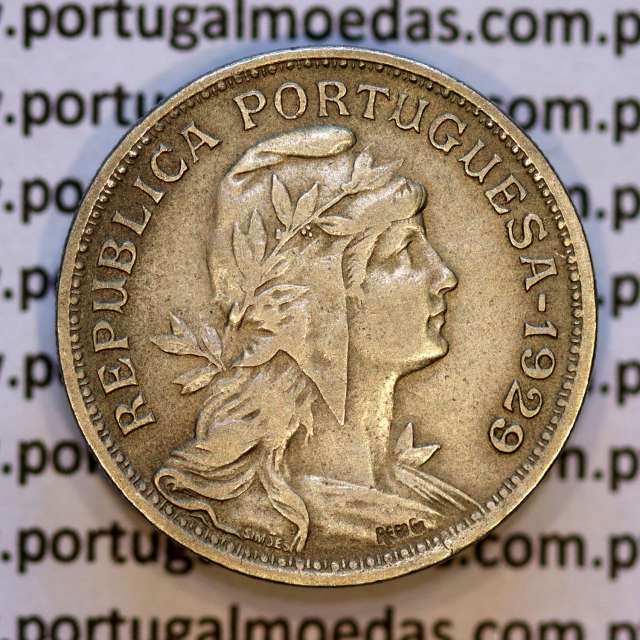 50 Centavos 1929 em Alpaca, $50 centavos Republica Portuguesa, (MBC+) World Coins Portugal  KM 577
