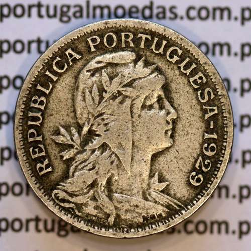 50 Centavos 1929 em Alpaca, $50 centavos Republica Portuguesa, (MBC) World Coins Portugal  KM 577